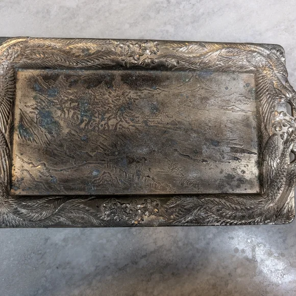 Antique Silver Plated Goblet Set of 6 with Serving Tray from Occupied Japan - Picture 4 of 8